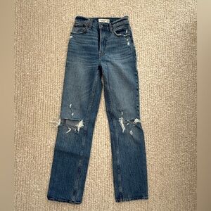 Abercrombie & Fitch Blue Distressed Straight Leg Jeans